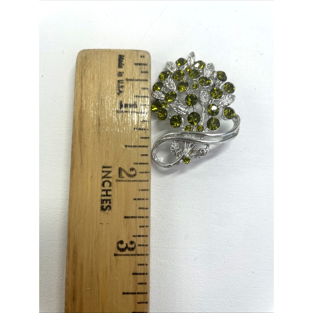 Unbranded Brooch Women OS Green‎ Vintage Rhinestone Flower Bouquet Silver Tone - Picture 4 of 4